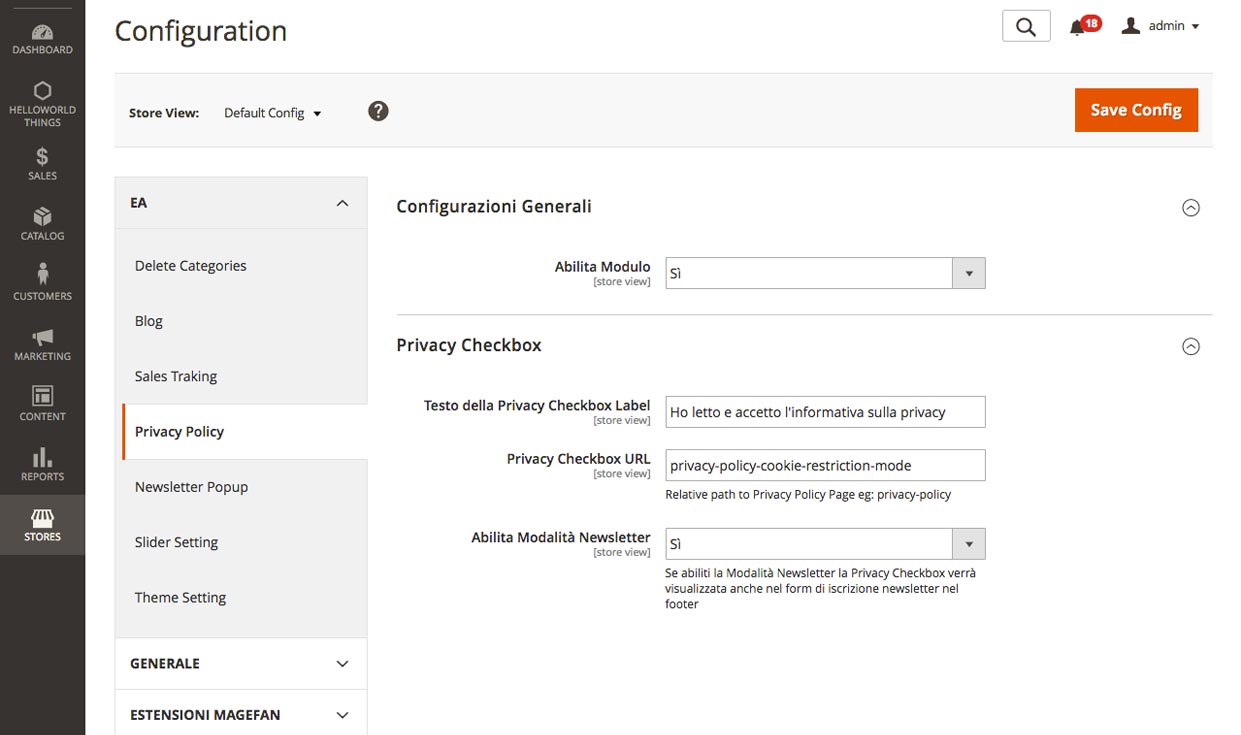 Modulo per Magento 2 Privacy Policy per l'Italia - Screenshots